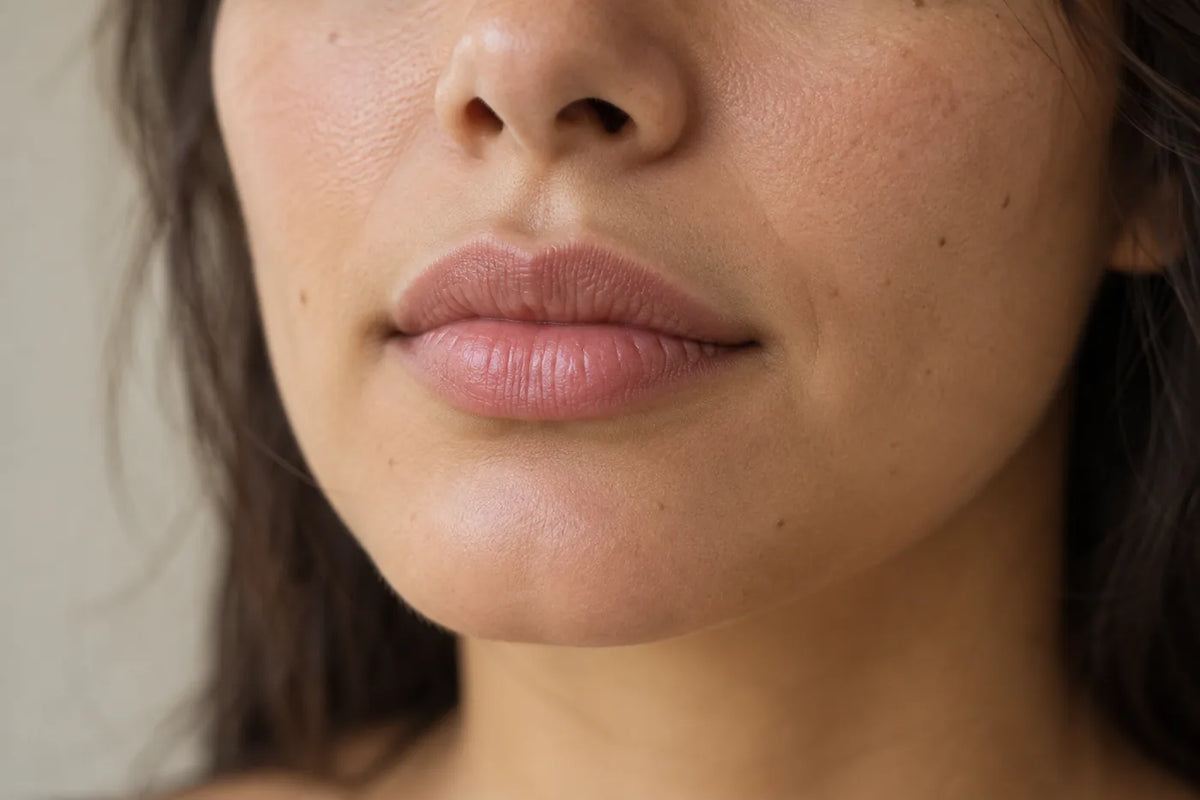 Primer plano de labios de proporciones naturales y piel con textura real