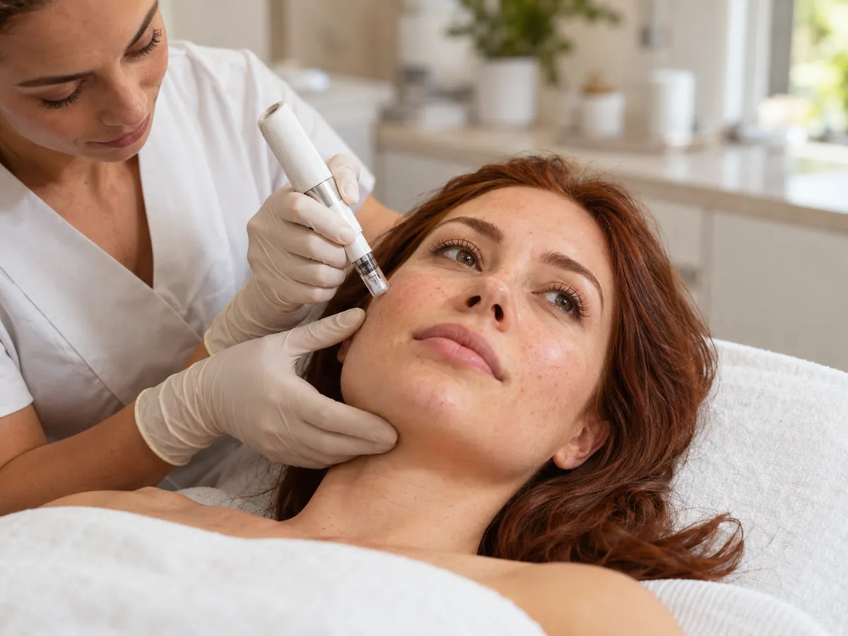 Aplicación de un dispositivo dermapen en la mejilla
